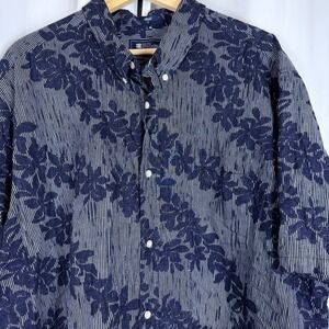 Reyn Spooner Mens 3XL Classic Navy Blue Striped Floral Short Sleeve Button Down